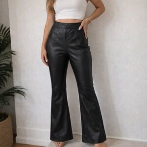 Spanx Black Faux Leather Flare Pants Size Large Indie Moto Biker Rocker